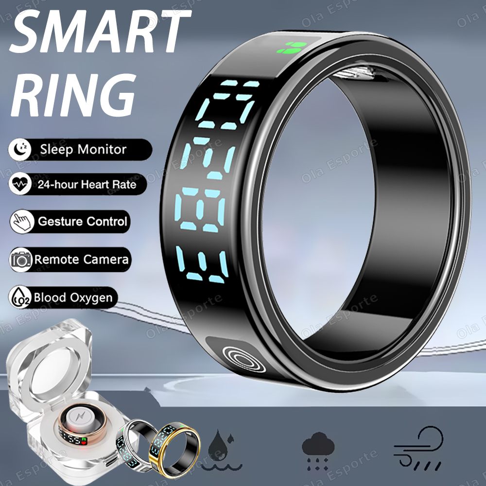 Smart Ring Health - แหวนสมาร์ท SR08 พร้อมกล่องชาร์จ สำหรับผู้ชายและผู้หญิง หน้าจอ LED