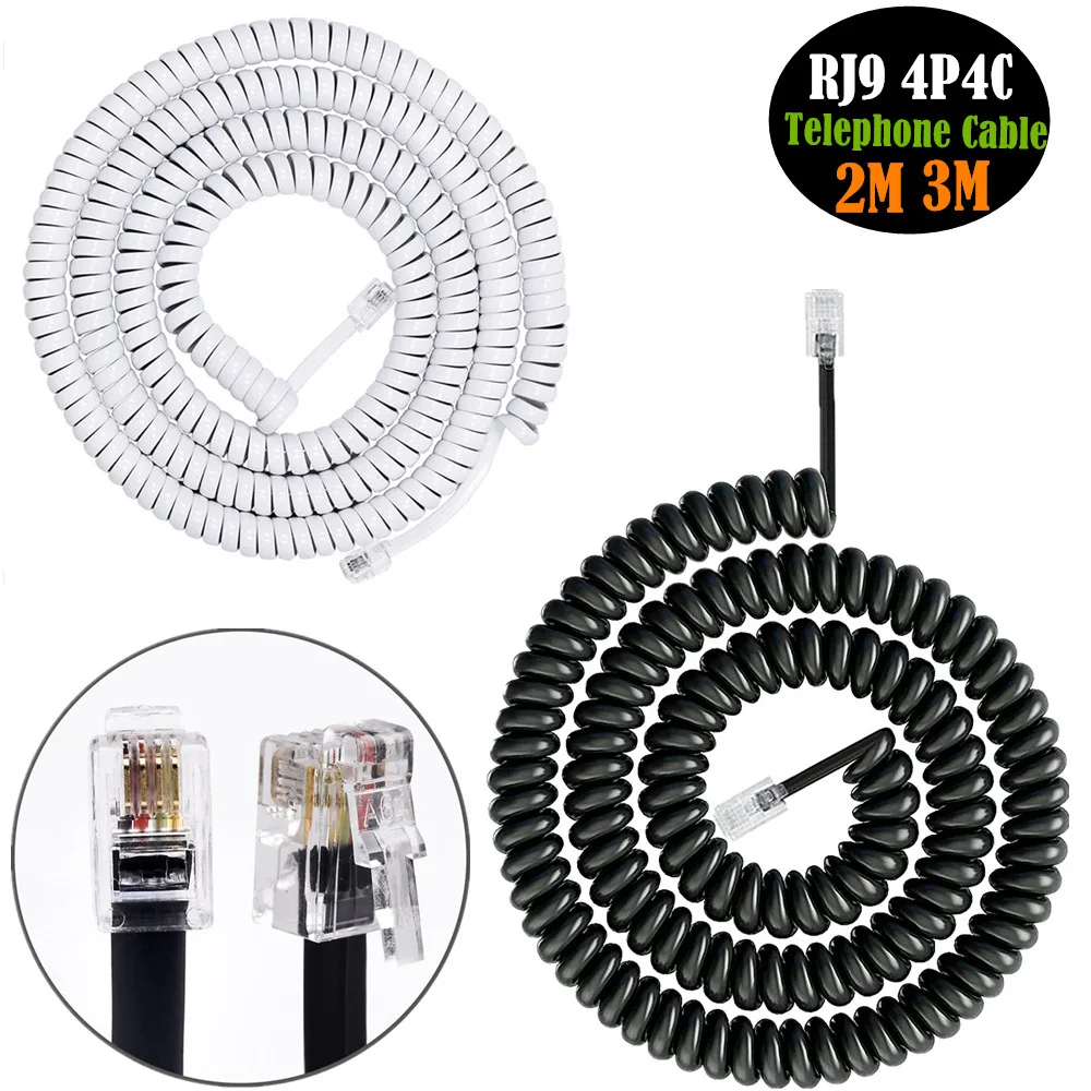 Electronics Gadgets Wholesale - RJ9 4P4C อุปกรณ์เสริมโทรศัพท์บ้านขดลวดขดลวดขดลวดโทรศัพท์พื้นฐานสายโทรศัพท์มือถือสายเคเบิล RJ22 RJ11 2เมตร/3เมตร