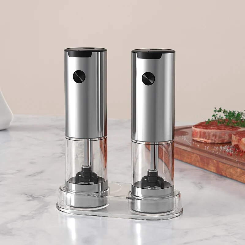 Kitchen Electronics Gadgets - เครื่องบดพริกไทยและเกลือไฟฟ้าทำงานอัตโนมัติพร้อมไฟ LED เครื่องมือทำครัวบดหยาบปรับได้