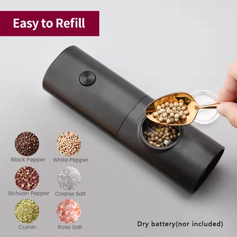 Kitchen Electronics Gadgets - ชุดเครื่องบดเกลือและพริกไทยไฟฟ้าอัตโนมัติ พร้อมไฟ LED ชุดเครื่องบดเครื่องเทศ ปรับระดับการบดได้ อุปกรณ์ครัว